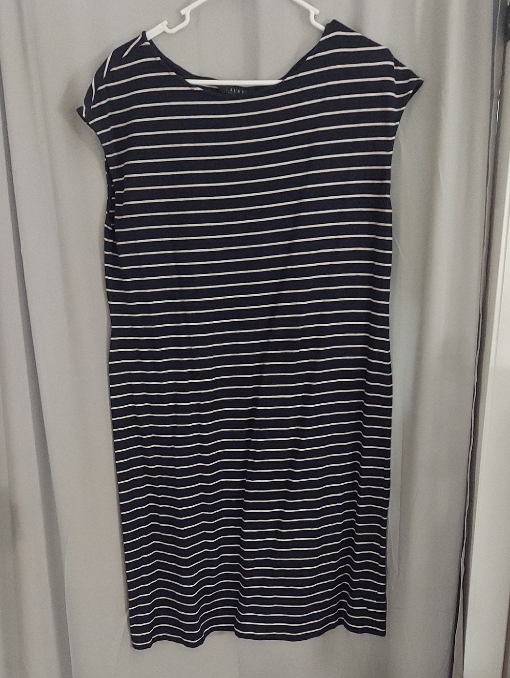 Ralph Lauren Navy and White Striped Cap Sleeve Midi Dress